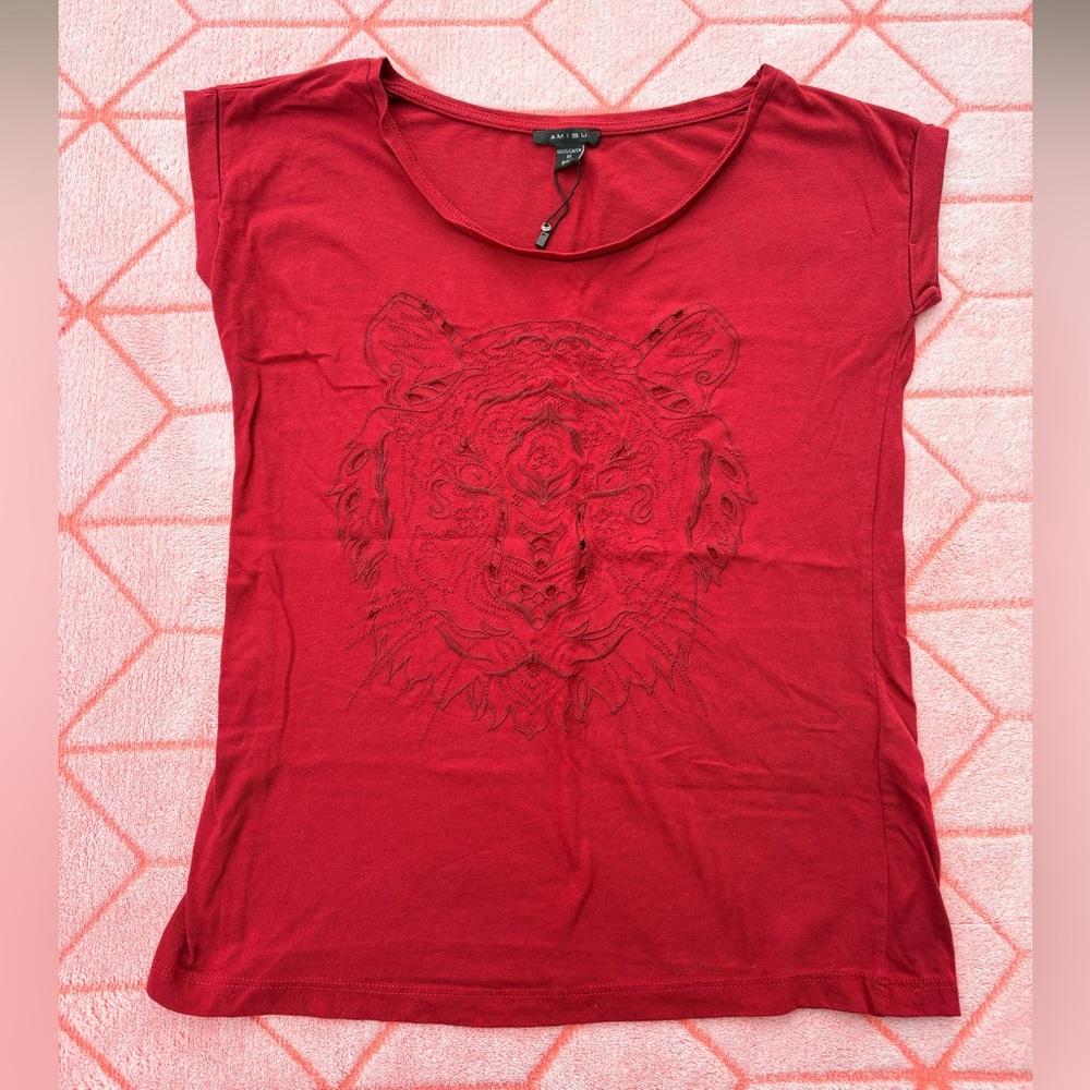 Amisu Red Tiger Print Short Sleeve Tee